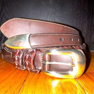 Tommy Bahama Men's Brown Braided Leather Belt w/Buckle 38 Made In Spain